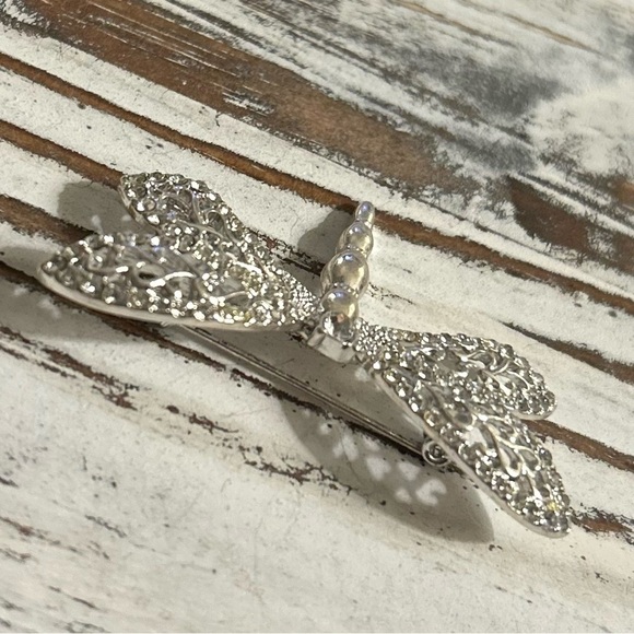Dragonfly Brooch Rhinestone Brooch Signed FAF Vintage Silver Tone Jewelry - Picture 8 of 11